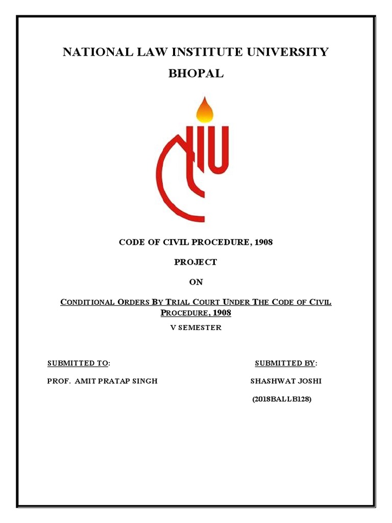 National Law Institute University Bhopal Code of Civil Procedure, 1908