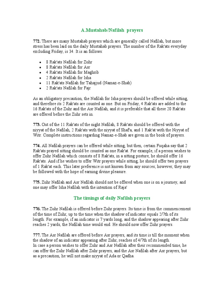 Mustahab and Nafilah Prayer Guidelines | PDF | Worship | Islamic ...