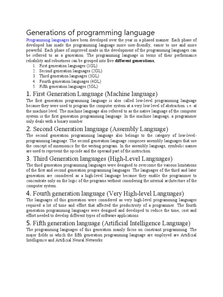 Generations of Programming Language | PDF | Computer Programming ...