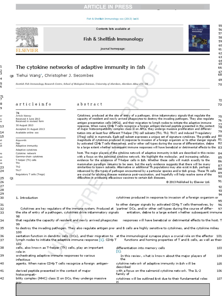 Fish & Shellfish Immunology Wang2013 PDF Interleukin 12 T Helper Cell