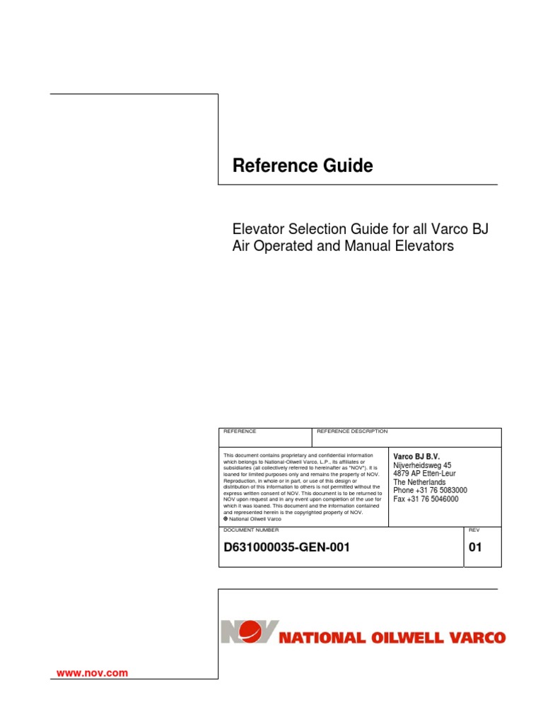 Reference Guide Elevator Selection Guide For All Varco BJ Air Operated