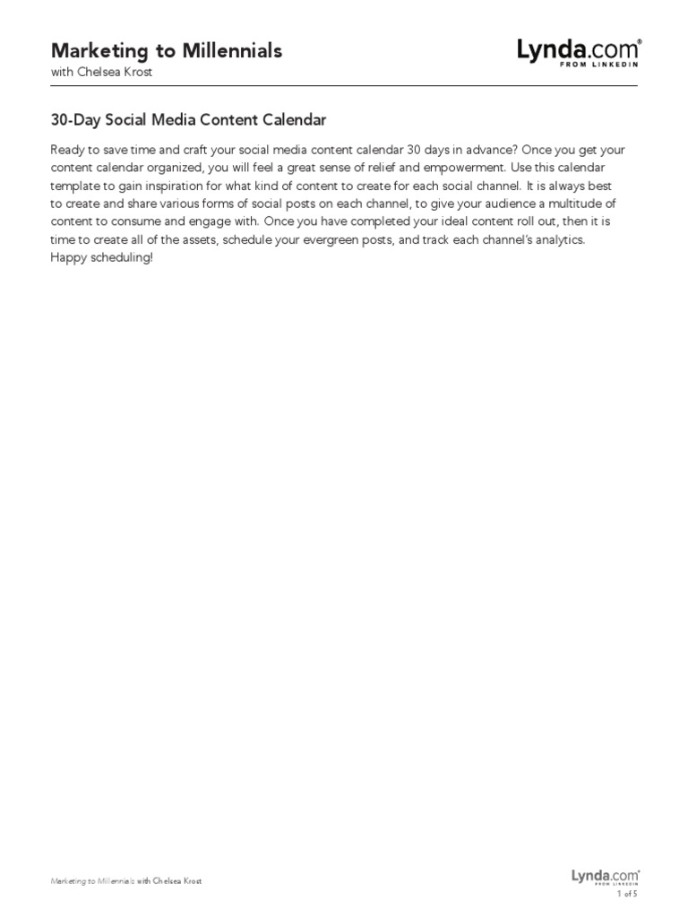 30-Day Social Media Content Calendar | PDF | Hashtag | Social Media