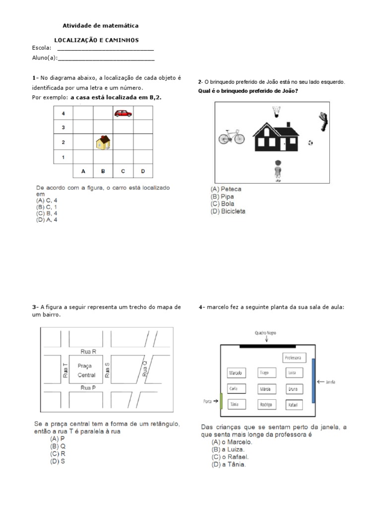 Atividade de Matemática LOCALIZAÇÃO E CAMINHOS | PDF