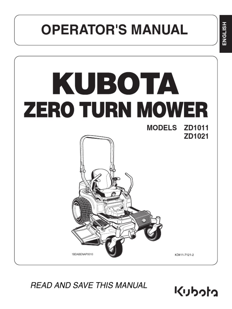 Kubota ZD1011 - ZD1021 Zero Turn Mower Operators Manual | PDF | Mower |  Transmission (Mechanics)