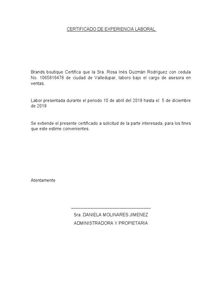 Certificado de Experiencia Laboral PDF