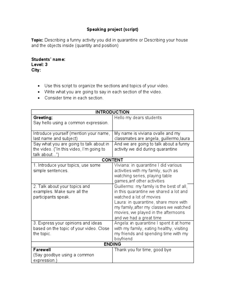 Quarantine Fun Activities Script | PDF