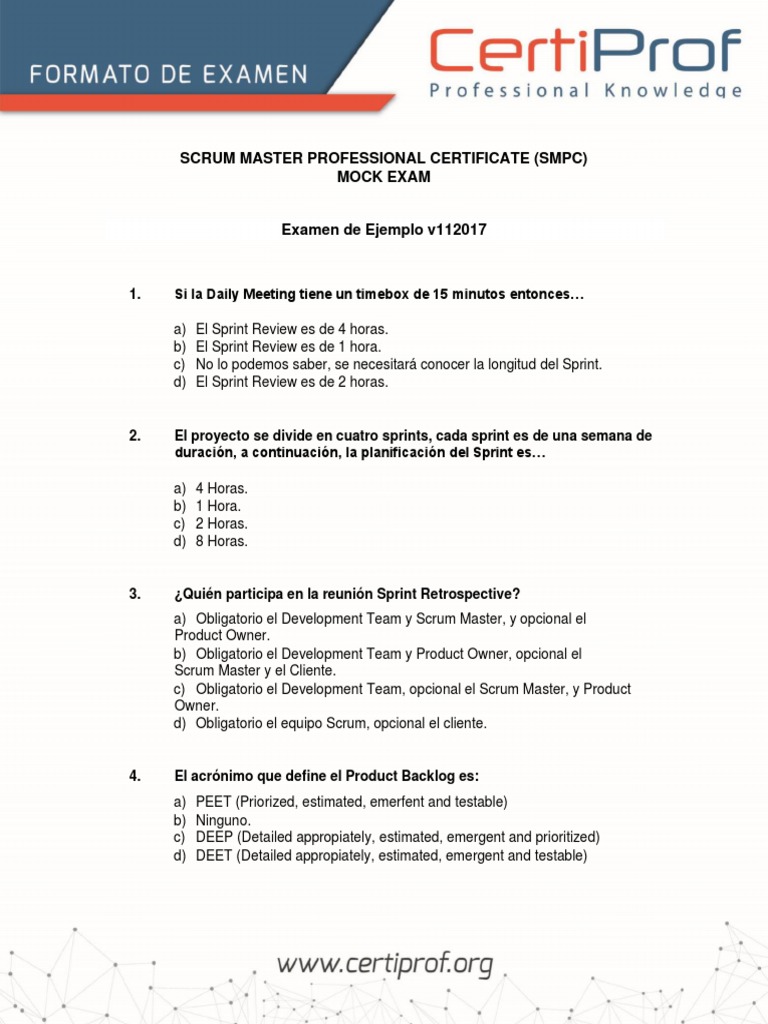 Mock Exam No. 1 Scrum Master Professional Certificate (SMPC) Nov17