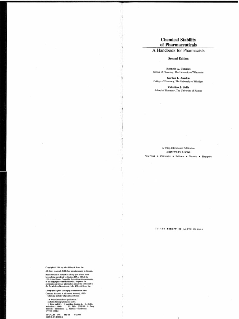 Chemical Stability of Pharmaceutical A Handbook For Pharmacist PDF PDF