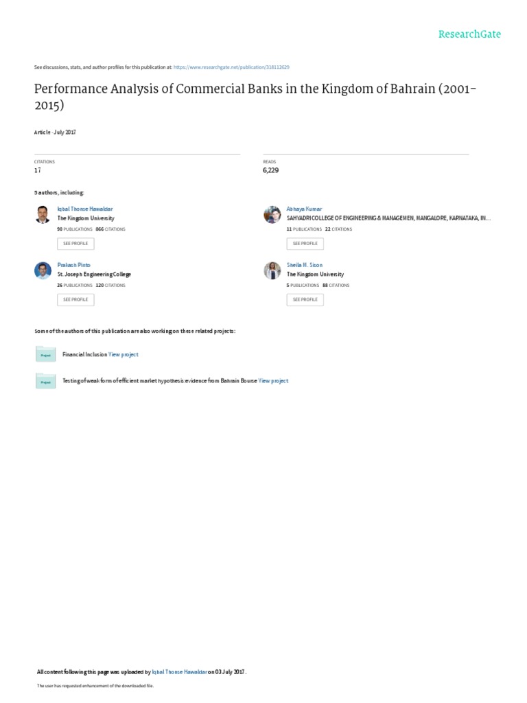 Performance Analysis of Commercial Banks in The Kingdom of Bahrain