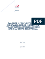 Balance y Propuestas para Mejorar El Marco Normativo y Las Políticas Públicas Sobre Ordenamiento Territorial