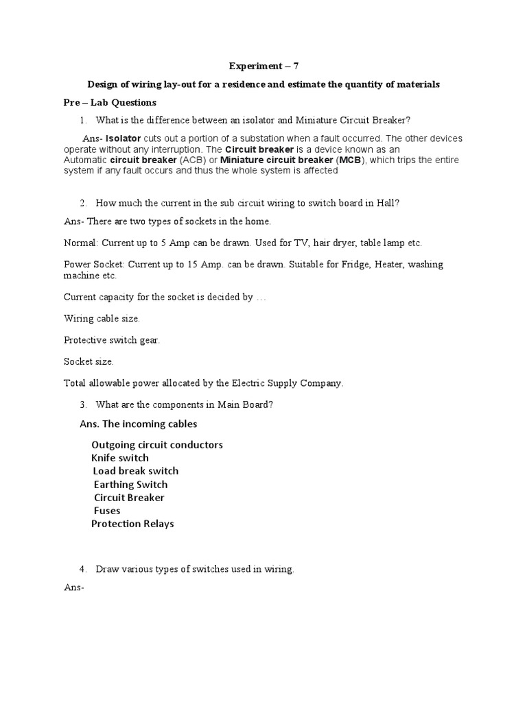 Residential Wiring Layout and Material Estimation A Case Study of a