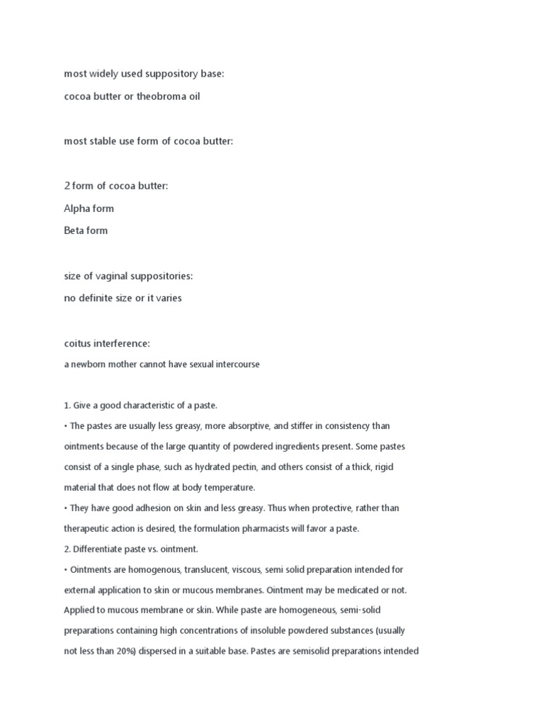 Most Widely Used Suppository Base Cocoa Butter or Theobroma Oil PDF
