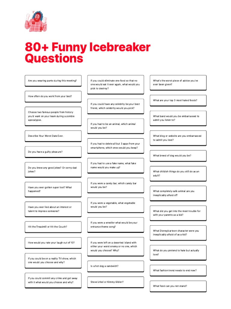 Icebreaker Questions For Funny Moments PDF Foods