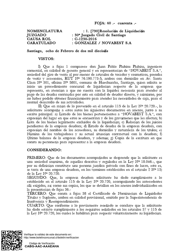Resolución de Liquidación de NOVABEST S.A. | PDF | Correo | Conceptos ...