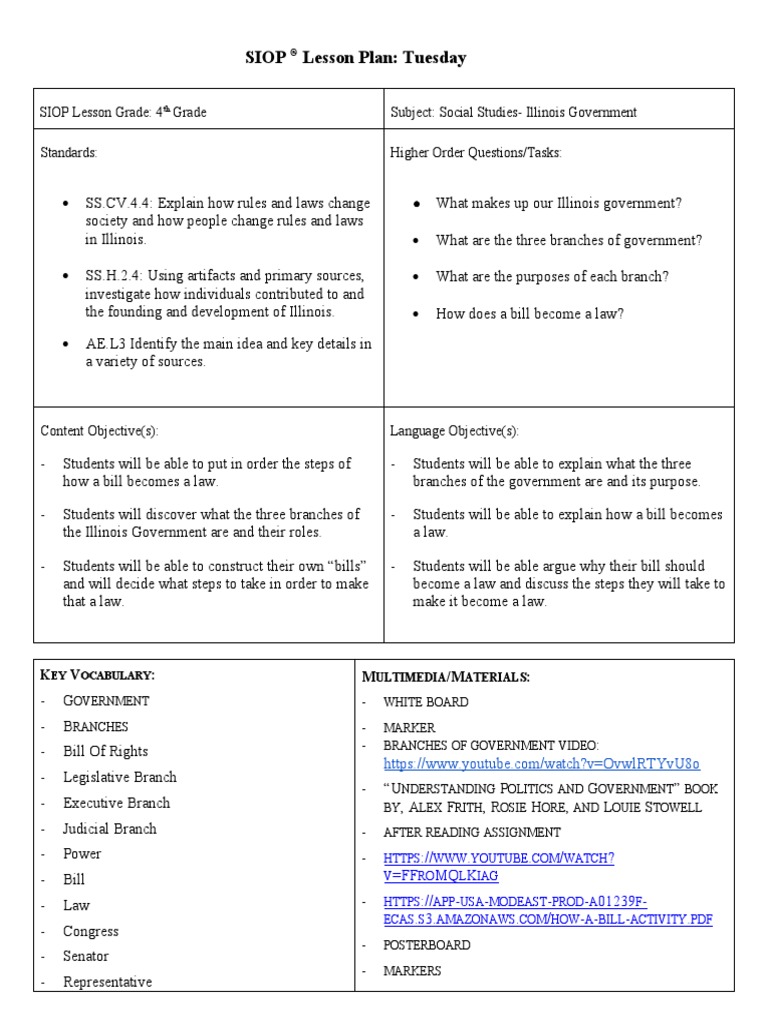 Siop Lesson Plan Template 4-2 Final | PDF | Reading Comprehension ...