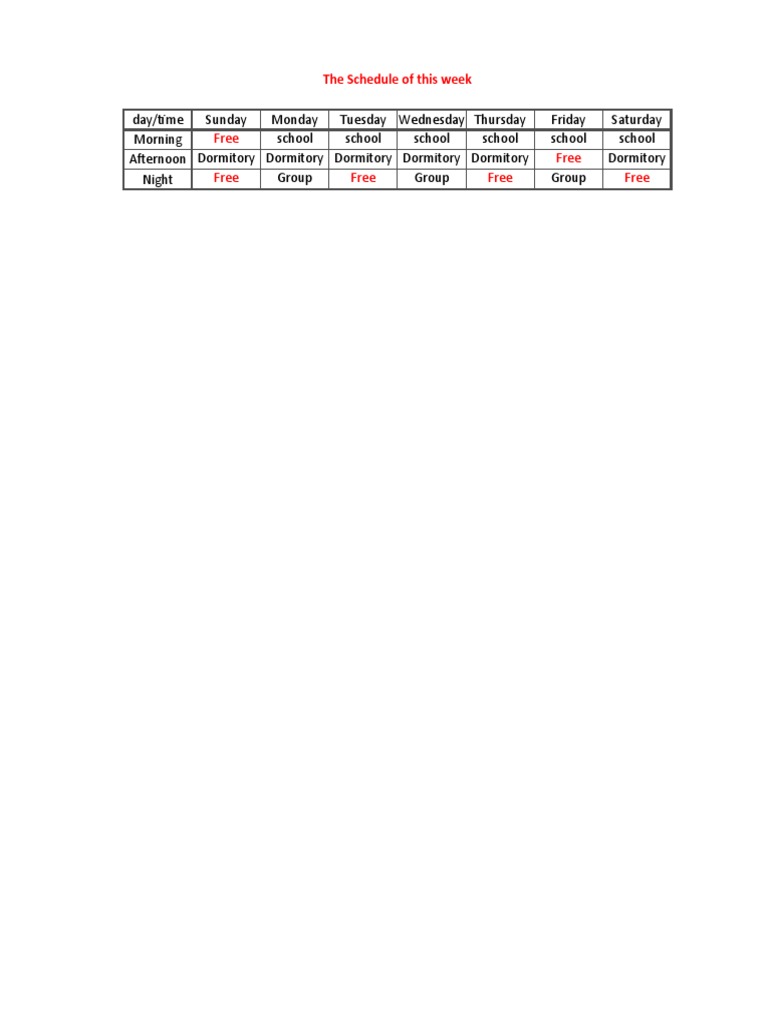Weekly Schedule Overview | PDF