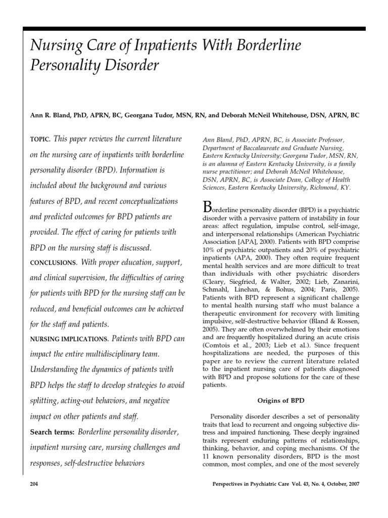 Nursing Care of Inpatients With Borderline Personality Disorder | PDF ...