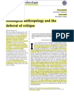 Ontological Anthropology and The Deferral of Critique