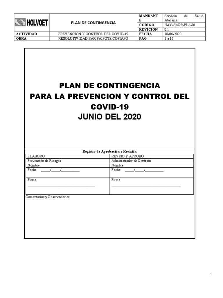 Plan de Contingencia Covid - 19 H-Ss-Sarp-Pla-01 | PDF | Especialidades ...
