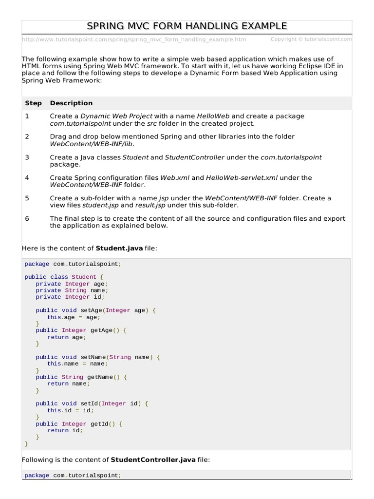 Spring MVC Form Handling Example PDF | PDF | Java Server Pages | Spring ...