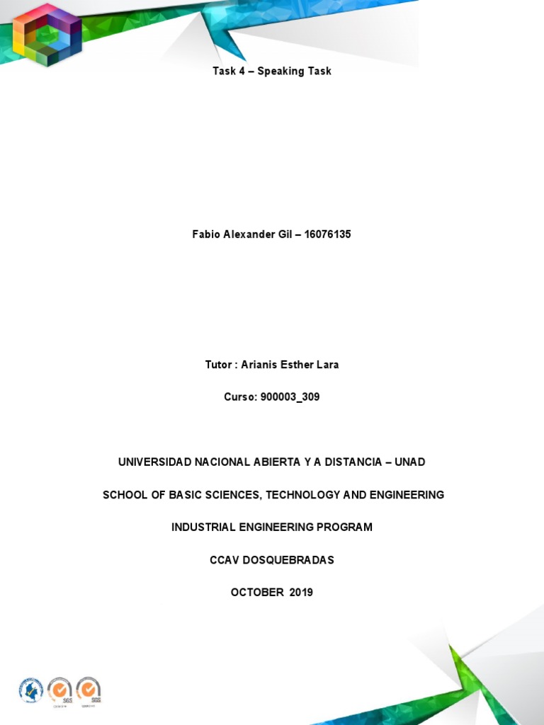 Task 4 - Speaking Task: School of Basic Sciences, Technology and ...