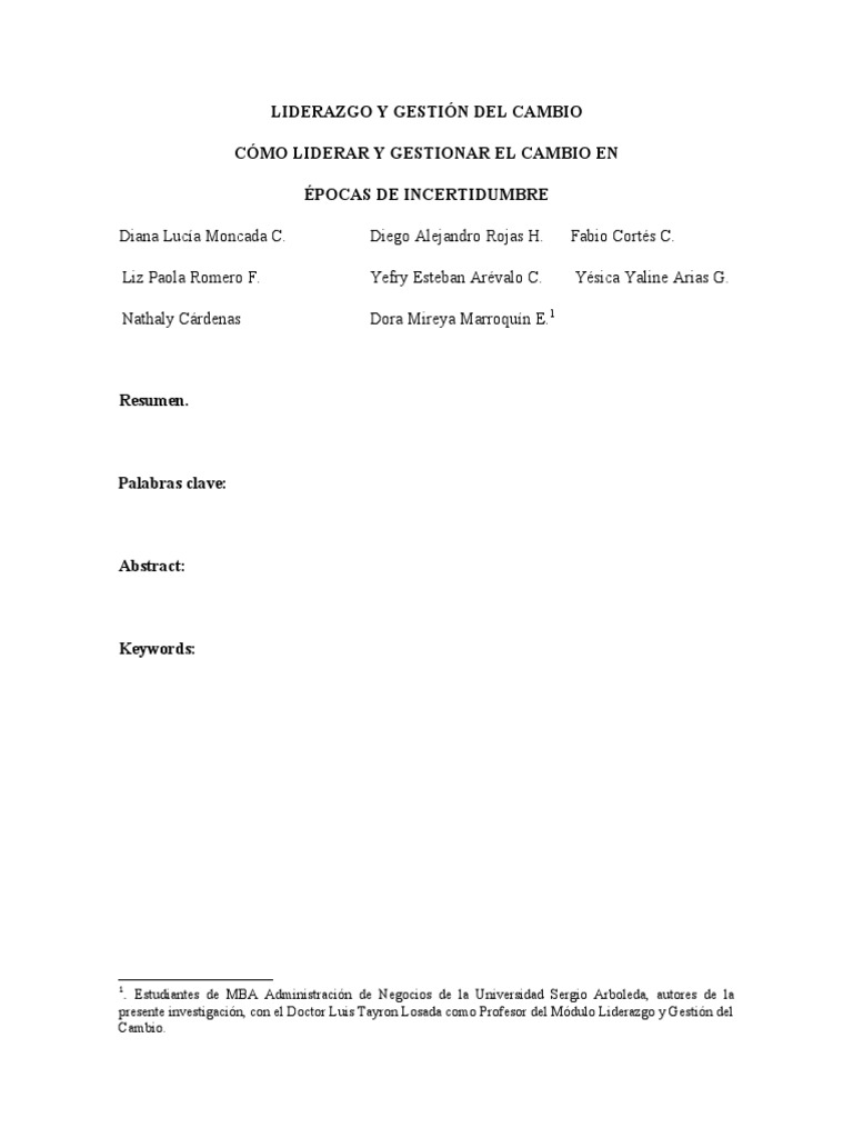 Paper Liderazgo y Gestión Del Cambio | PDF | Inteligencia | Liderazgo