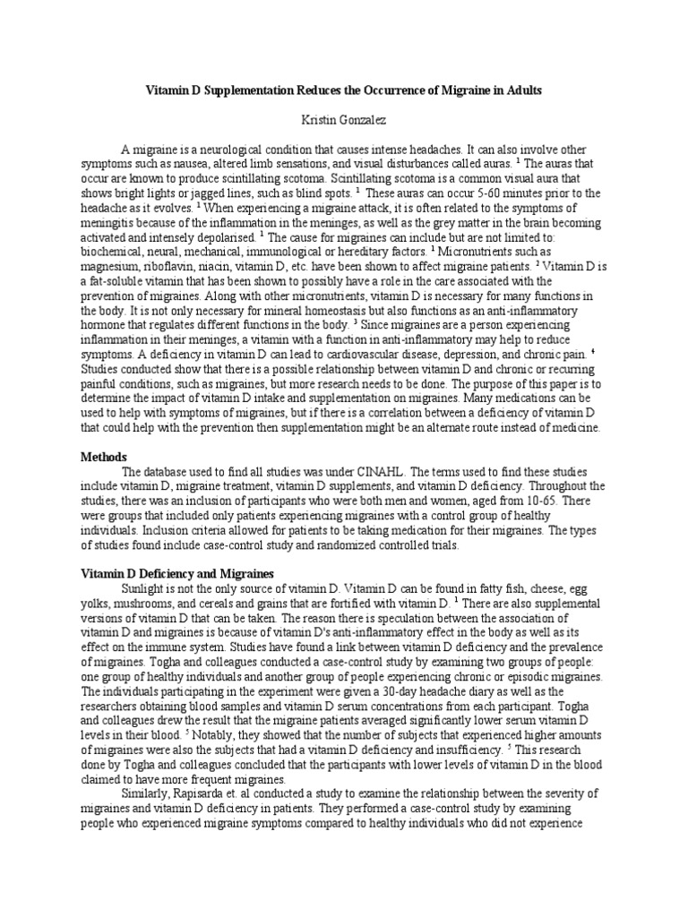 Updatae Vitamin D and Migraine Ans Research Paper 1 Update Single Space