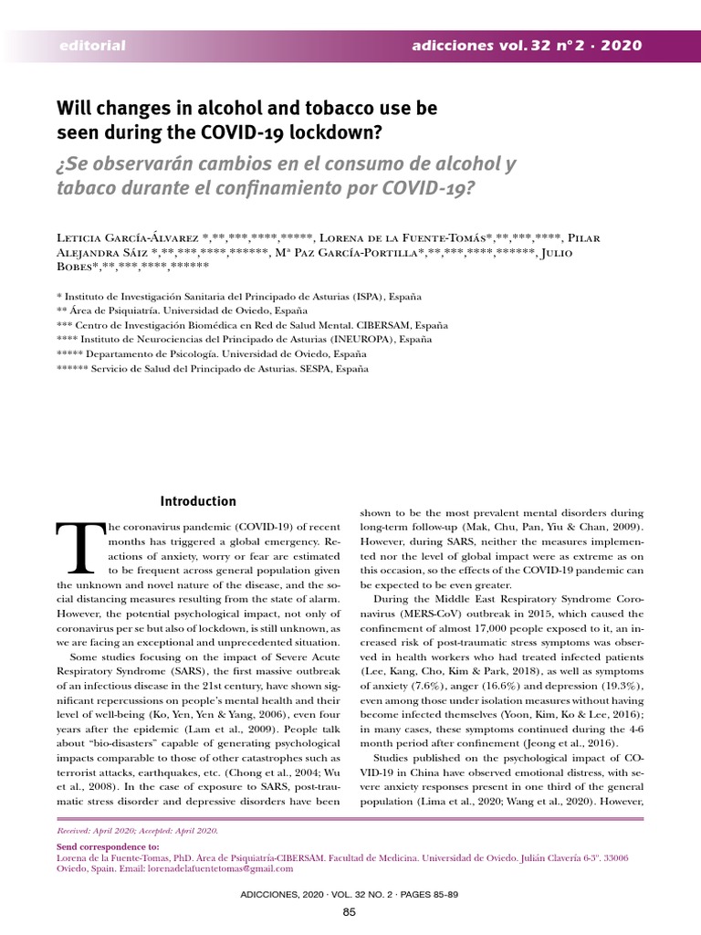 Alcohol and Tobacco Use During COVID-19 | PDF | Depression (Mood ...