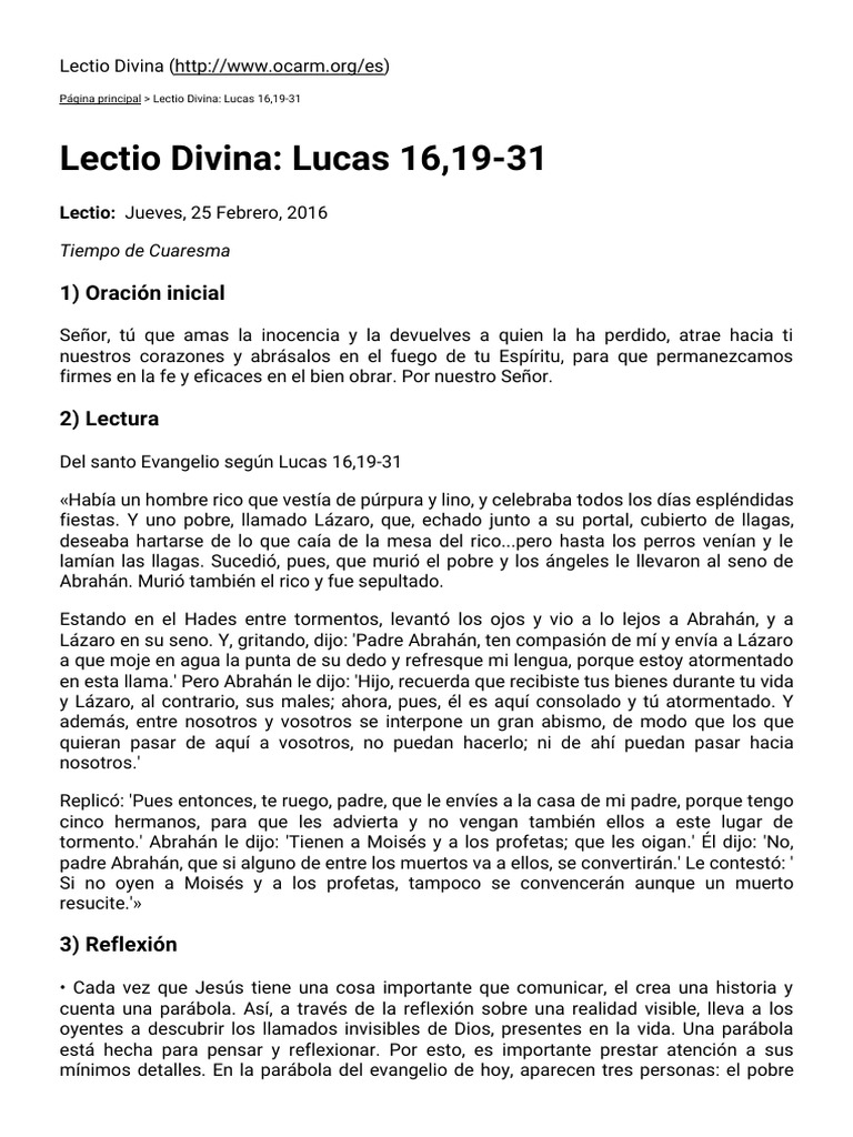 Lectio Divina Lucas 16,19-31 PDF | PDF | Resurrección | Parábolas de Jesús