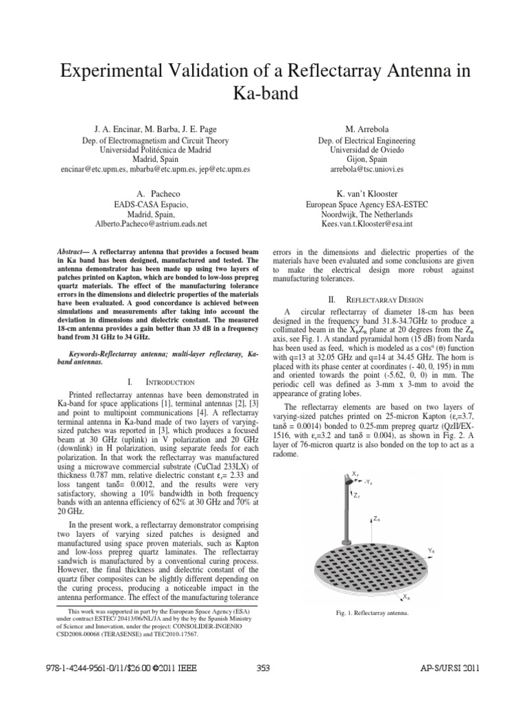 Experimental Validation of A Reflectarray Antenna in KaBand PDF