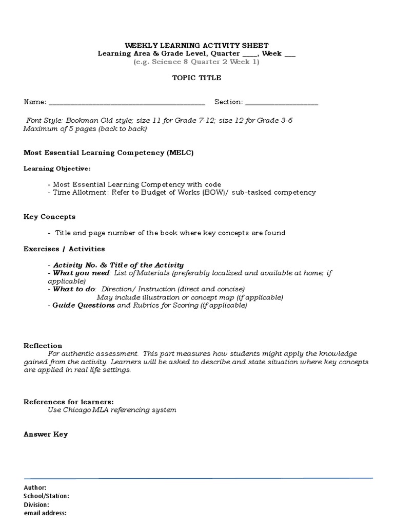 Weekly Learning Activity Sheet Template | PDF | Career & Growth | Art