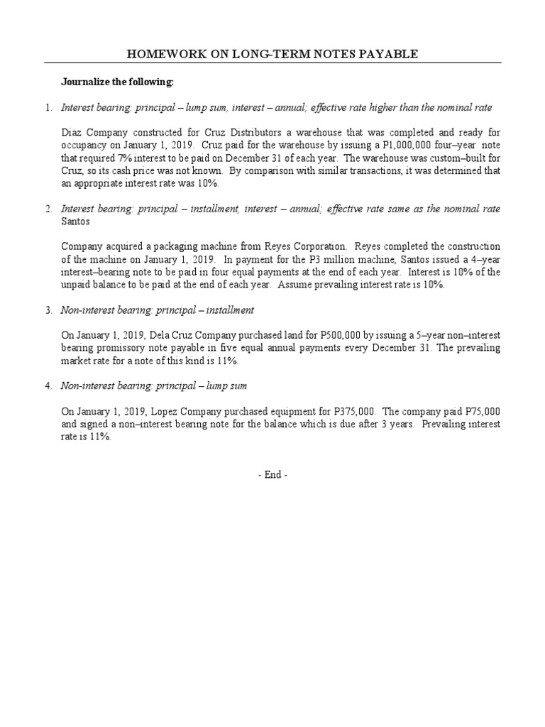 Long-Term Notes Payable Homework Guide | PDF | Business | Finance ...