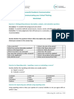 Communicating Your Critical Thinking Worksheet