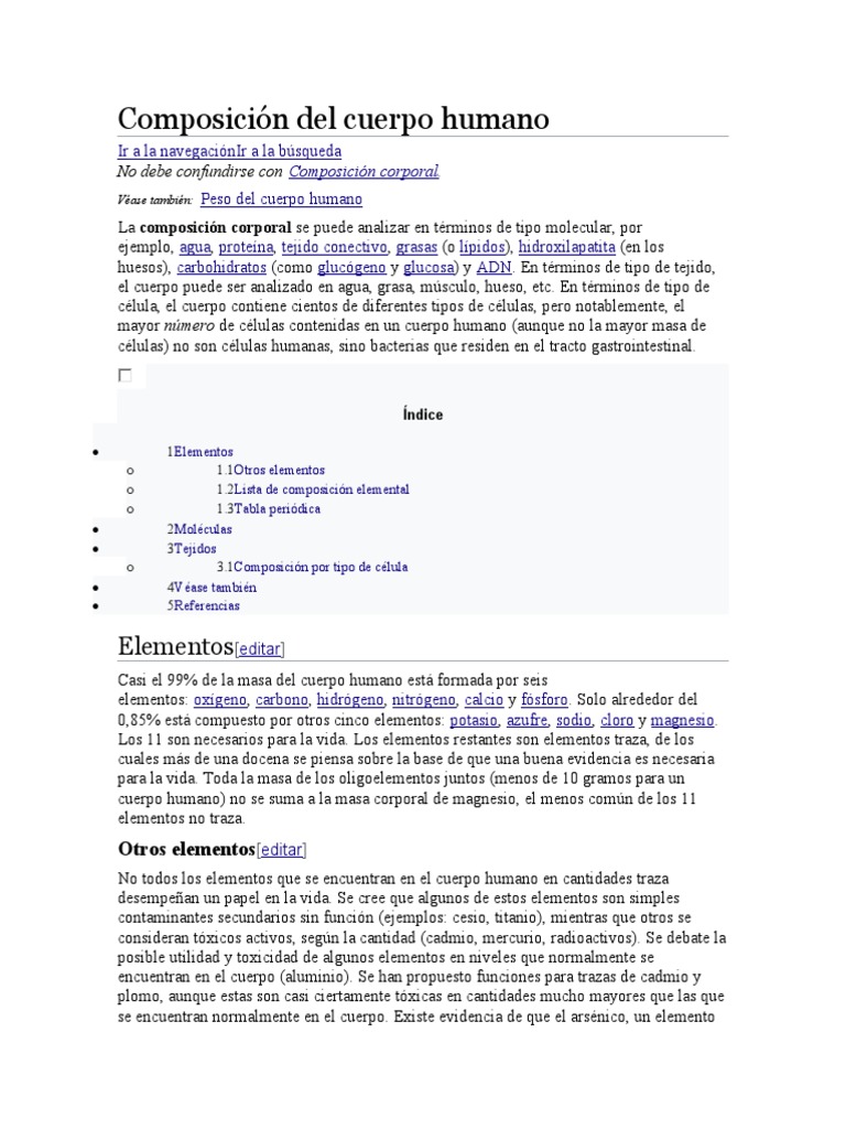 Composición del cuerpo humano | PDF | Bioquímica | Química