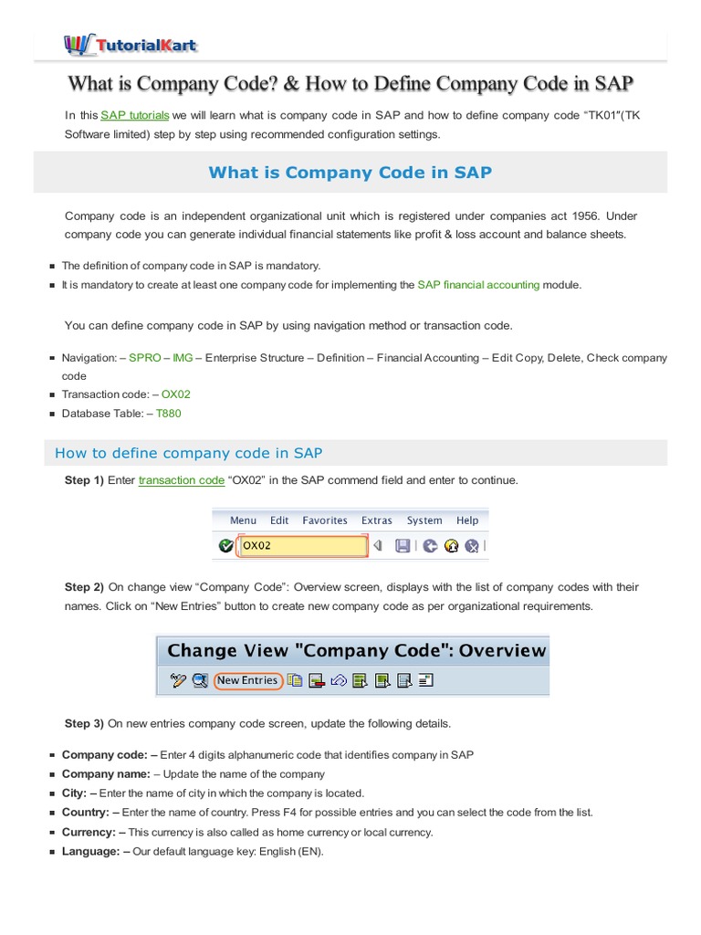 What Is Company Code In Sap With Example
