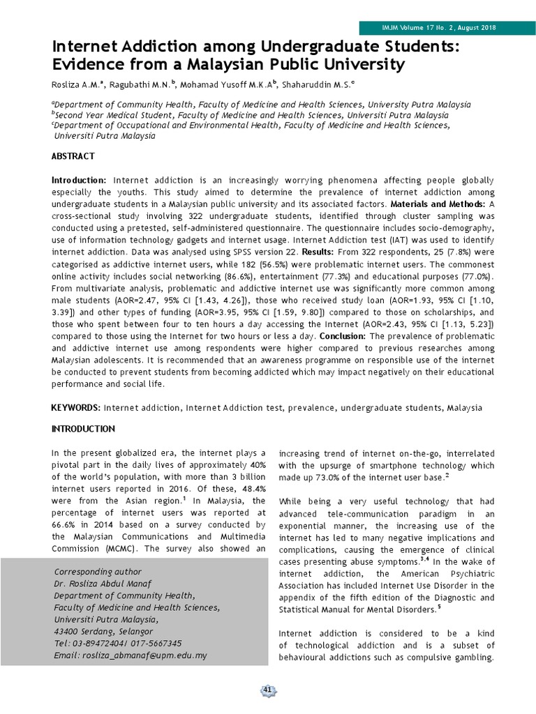 Internet Addiction Among Undergraduate Students: Evidence From A ...