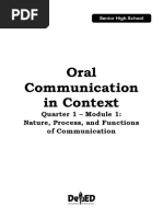 Oral Communication in Context: Quarter 1 - Module 1: Nature, Process, and Functions of Communication