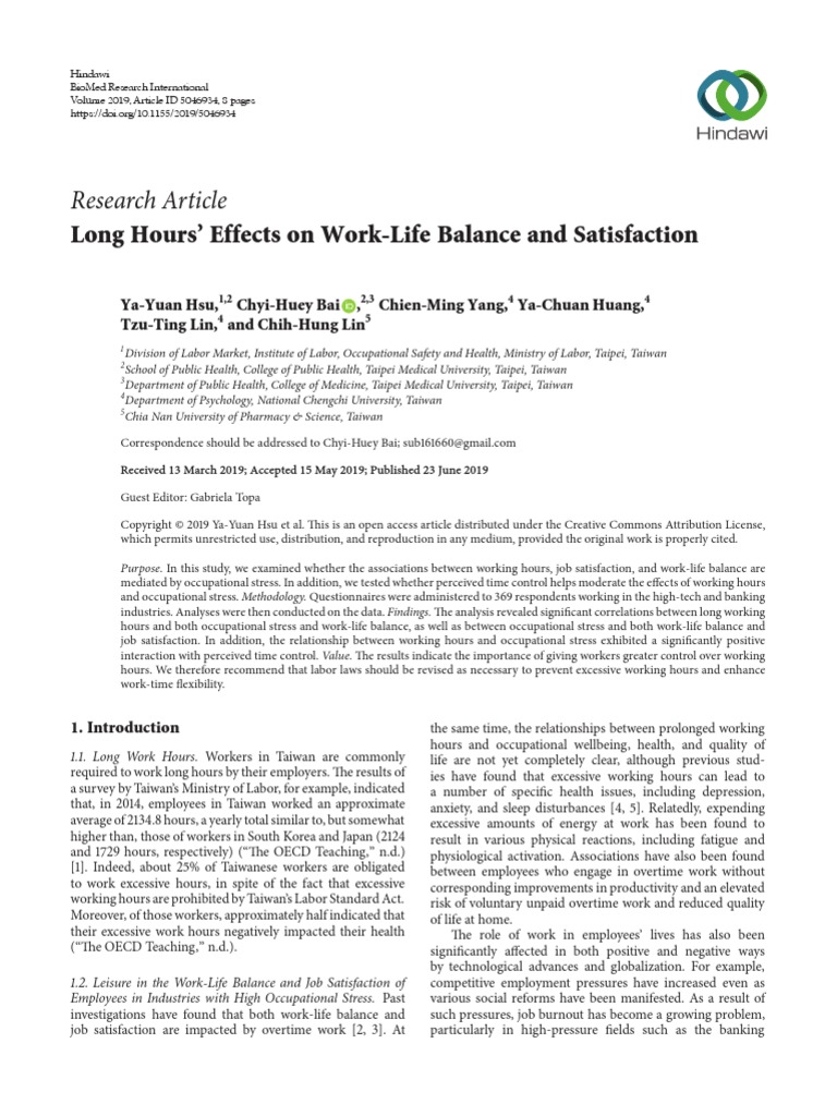 Research Article: Long Hours' Effects On Work-Life Balance and ...