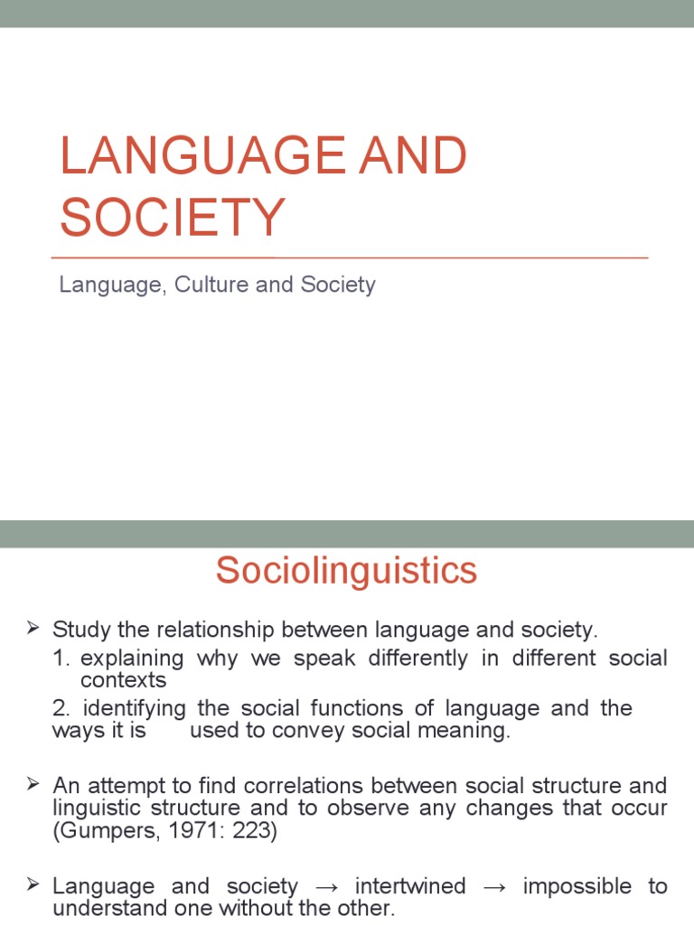 Language, Culture and Society | PDF | Sociolinguistics | Linguistics