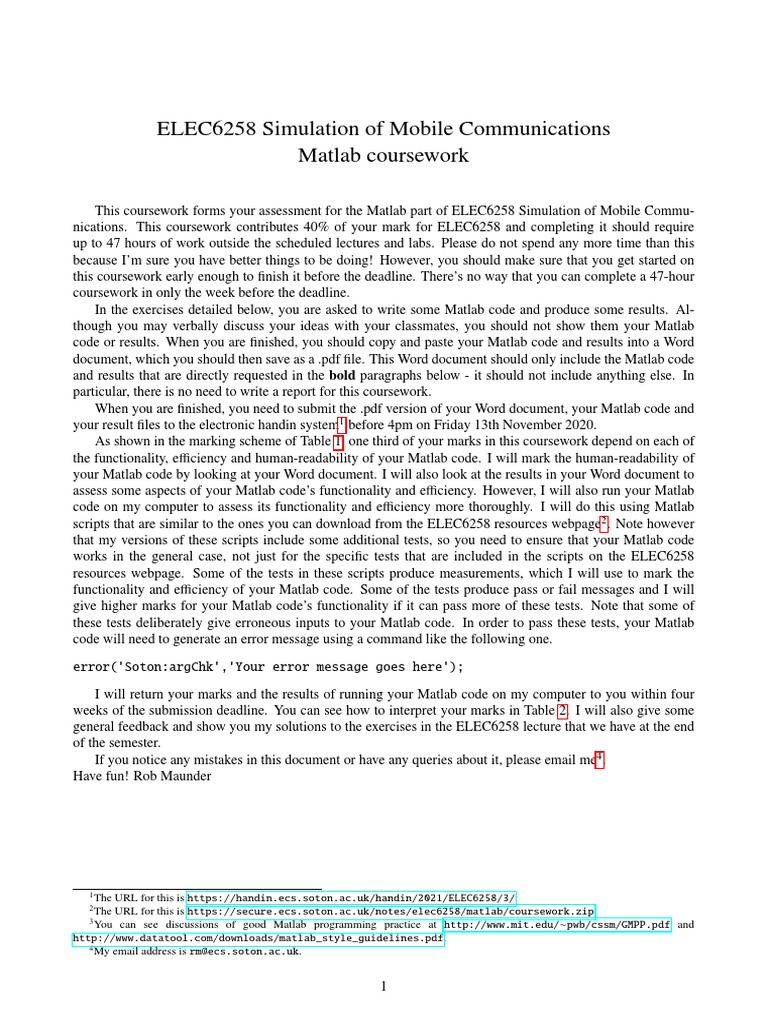 ELEC6258 Simulation of Mobile Communications Matlab Coursework | PDF ...