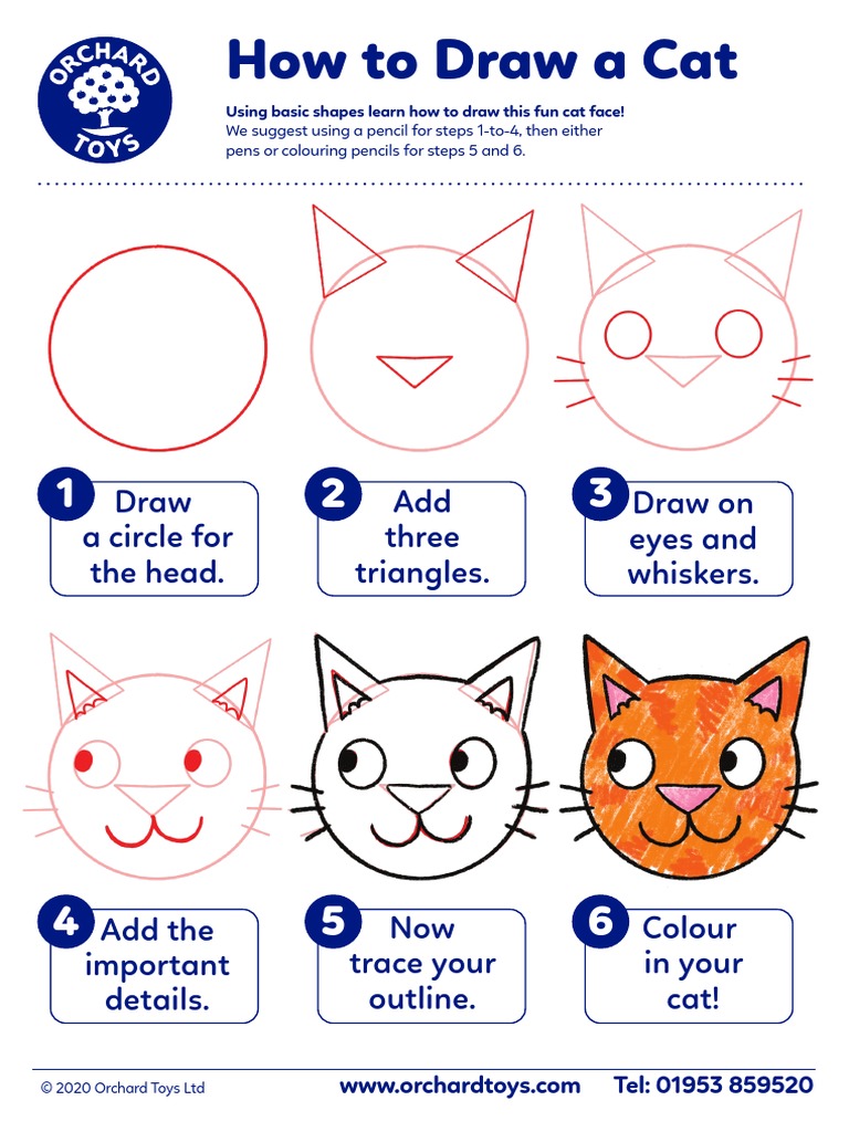 How To Draw A Cat: Draw A Circle For The Head. Add Three Triangles ...
