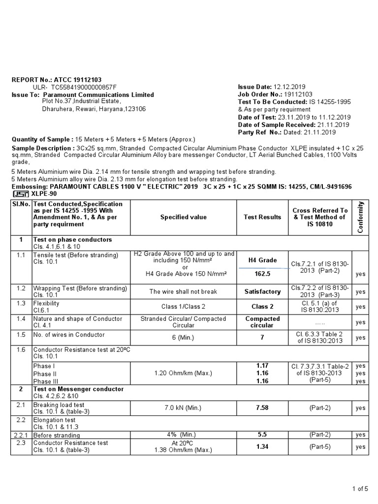 Cable Testing Report for Paramount | PDF | Electrical Resistivity And ...