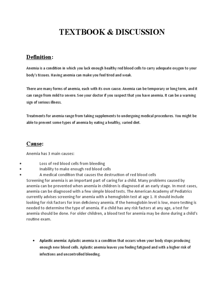 Textbook & Discussion: Definition | PDF | Anemia | Red Blood Cell