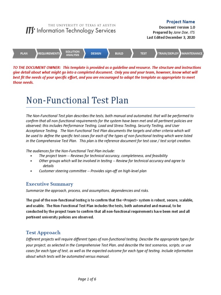 Non-Functional Test Plan: Project Name | PDF | Software Testing ...