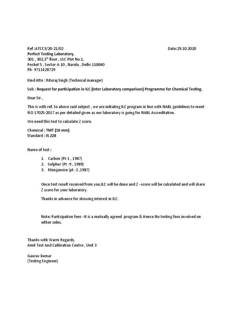 ILC Participation Request for Chemical Testing | PDF