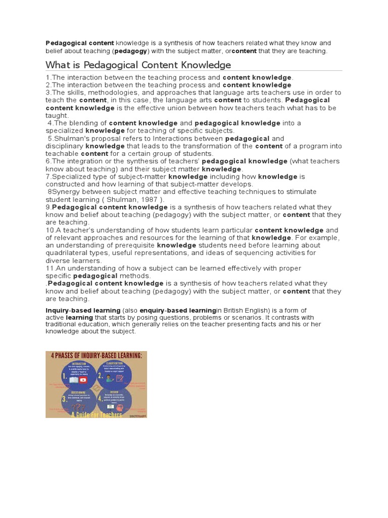 Understanding Pedagogical Content Knowledge | PDF