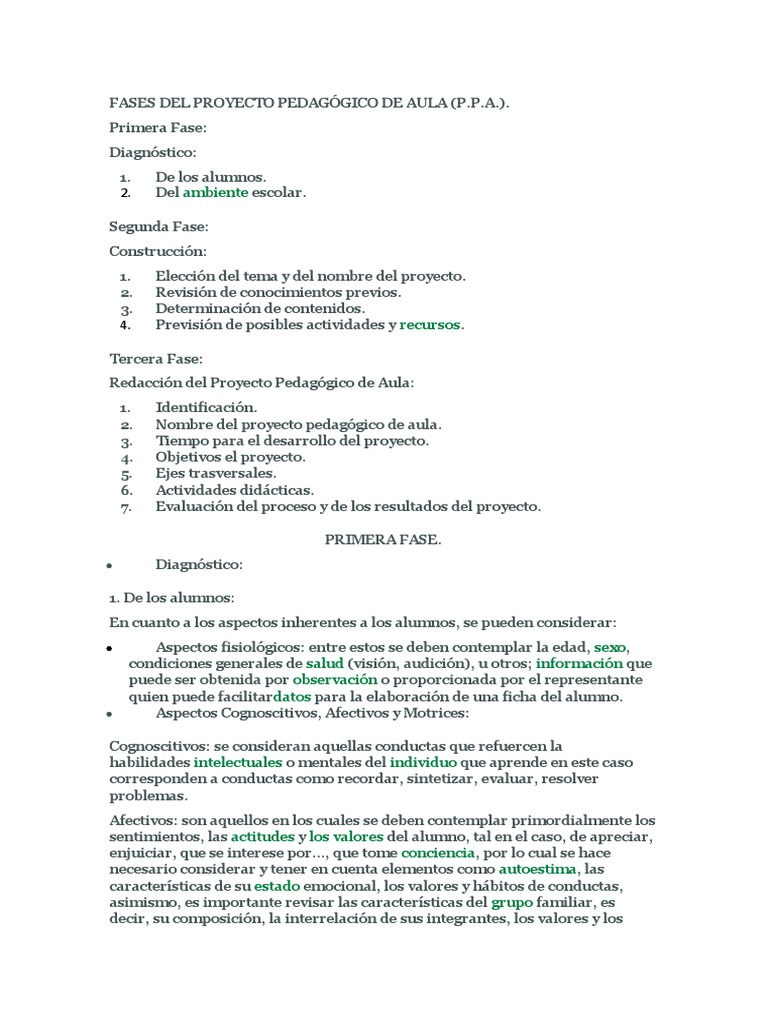 Fases Del Proyecto Pedagogico de Aula | PDF | Salón de clases | Evaluación