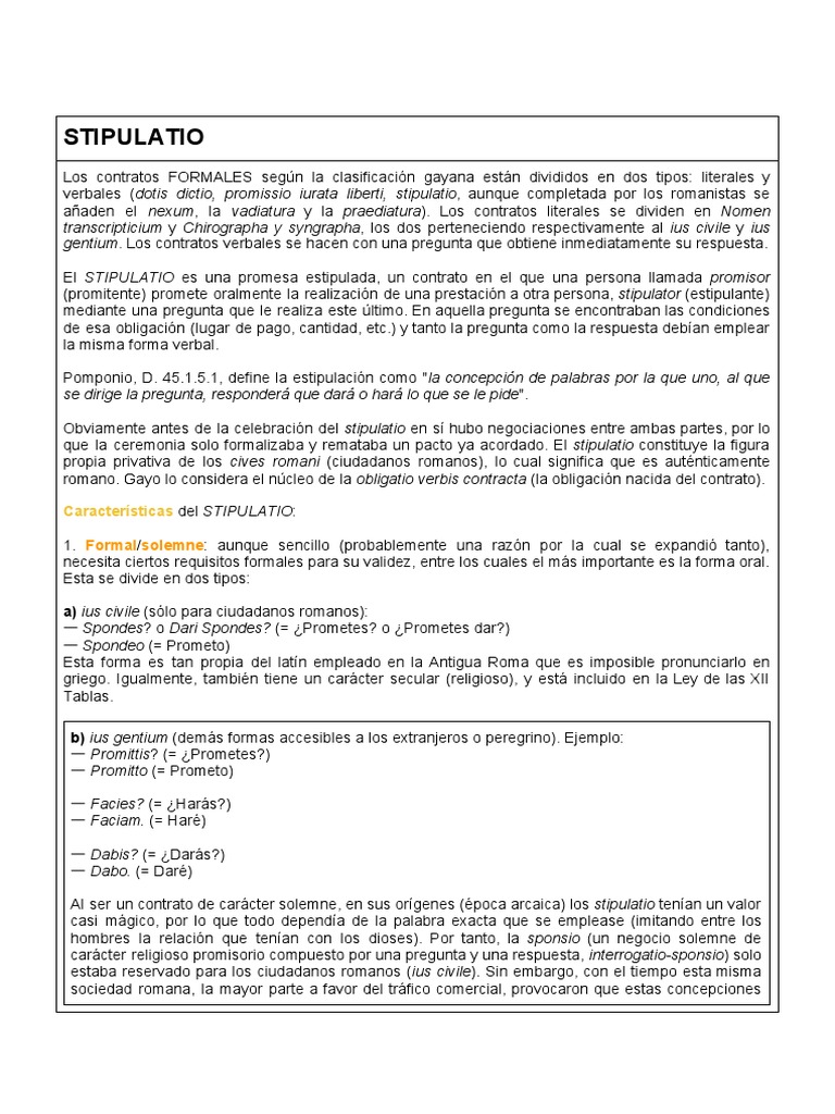 Definición y características de Stipulatio | PDF | Conceptos legales ...