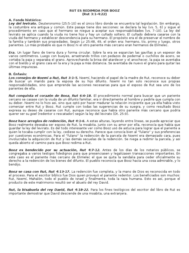 Rut y Booz: Redención y Matrimonio | PDF | Libro de rut | Noemí (figura ...