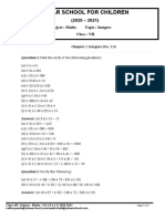 Zebar School For Children: Subject: Maths Topic: Integers Class: VII